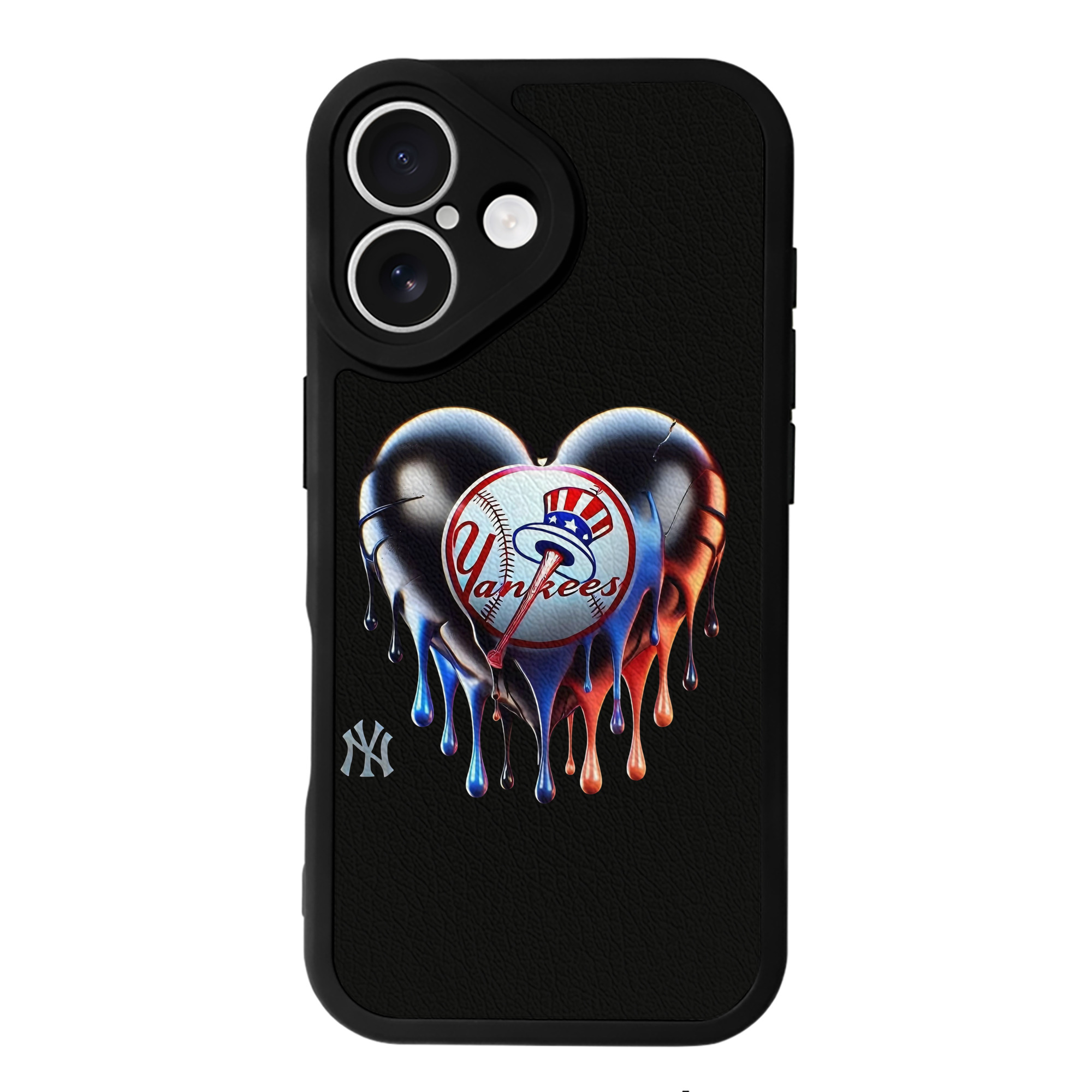 New York Yankees Heart IPhone 16 Silicone Leather Case – UV Print, Lambskin Texture – Perfect Fit, Wireless Charging Compatible, Scratch Resistant, Precise Cutouts – Stylish Protection For IPhone 16